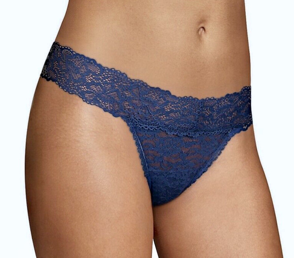 MAIDENFORM Sexy Must Have Scalloped Lace Navy Blue Thong Panty Womens M L XL 2XL