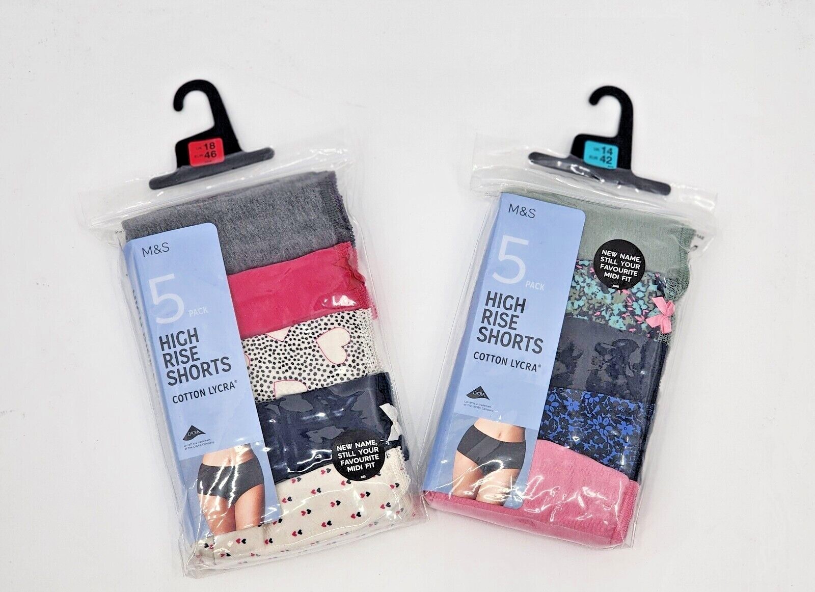 M&S Ladies 5 Pack Cotton Lycra High Rise Midi Knickers Underwear