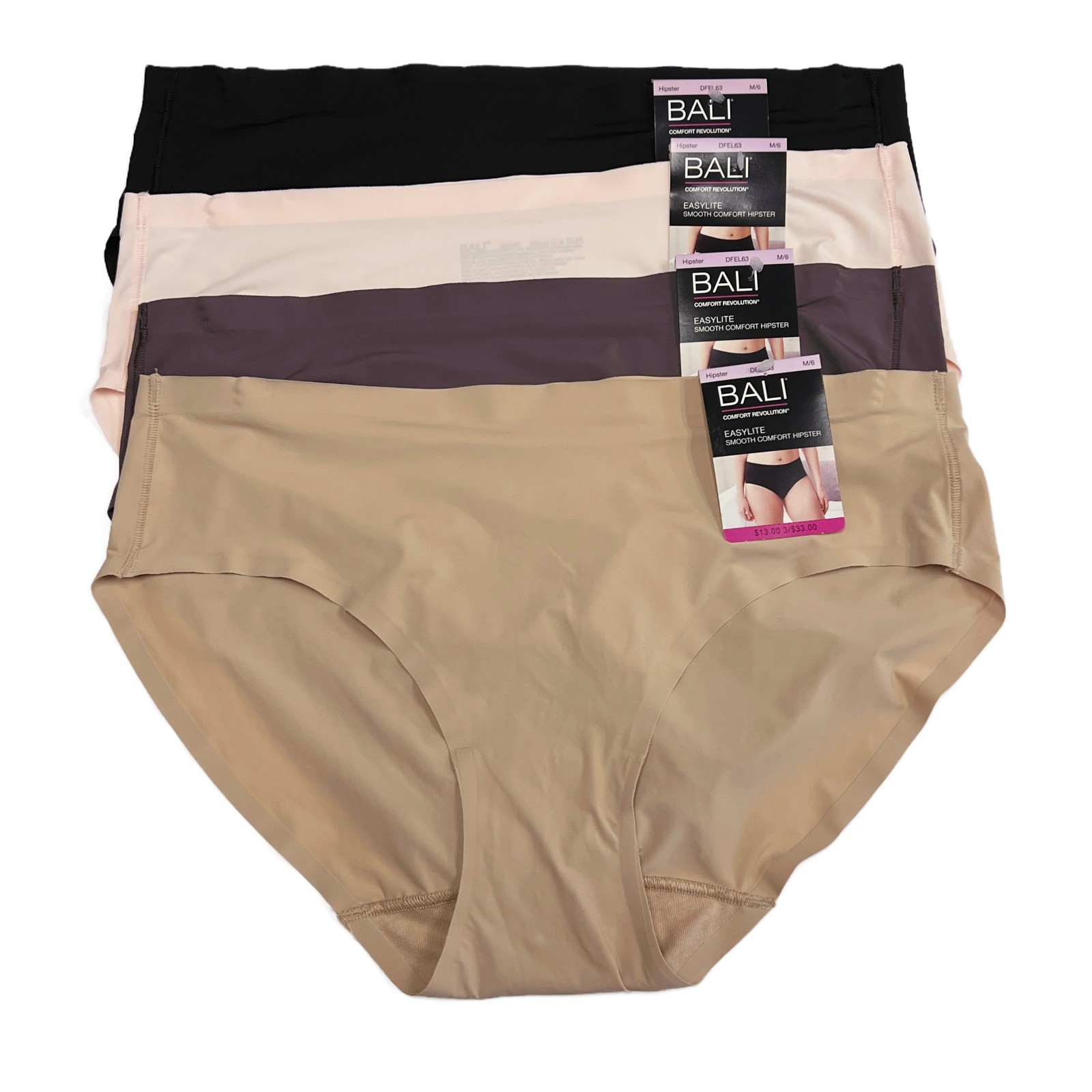 Bali Easylite Hipster Panty M 6 MEDIUM 4 Pack Panties DFEL63 Seamless Underwear