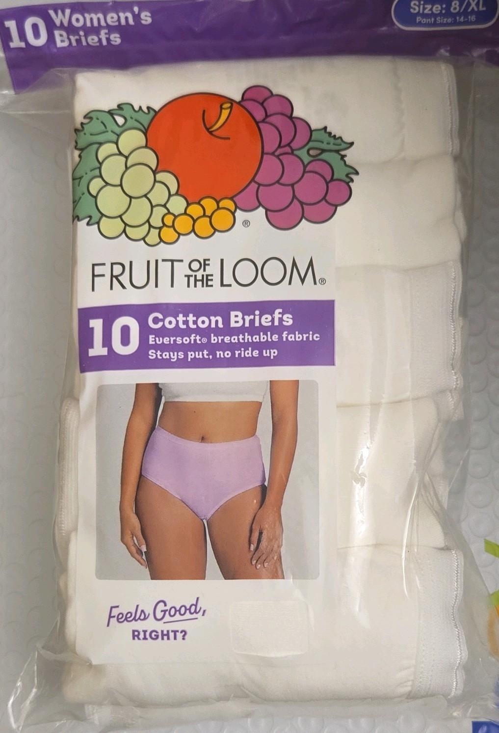 Fruit Of The Loom Women’s Cotton Briefs 10 Pack Size 8 XL Pant Size 14-16 White