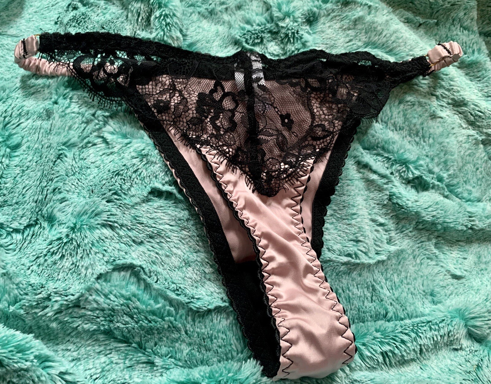 Nwot sexy dusty rose pink satin String Bikini Thong lace Sissy panties sz XL