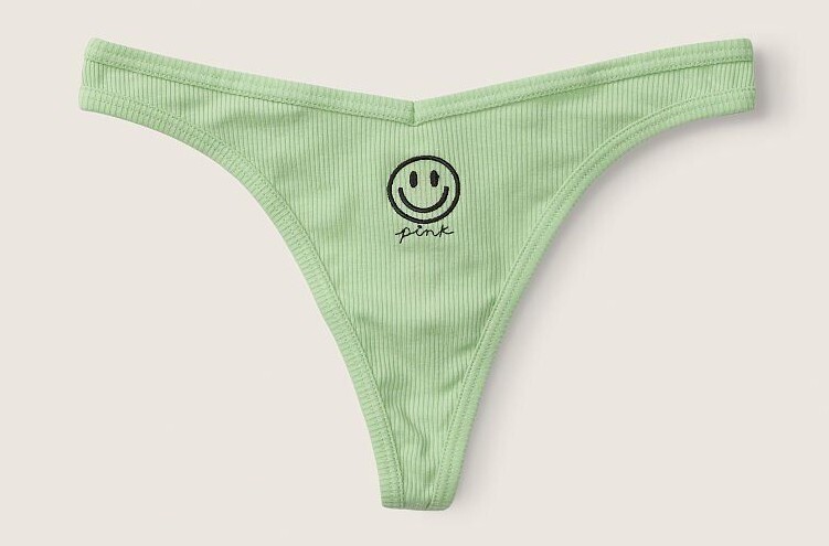 Victoria’s Secret PINK Sexy Thong String V-Cut LOGO Soft Jade w/Happy Face NWT