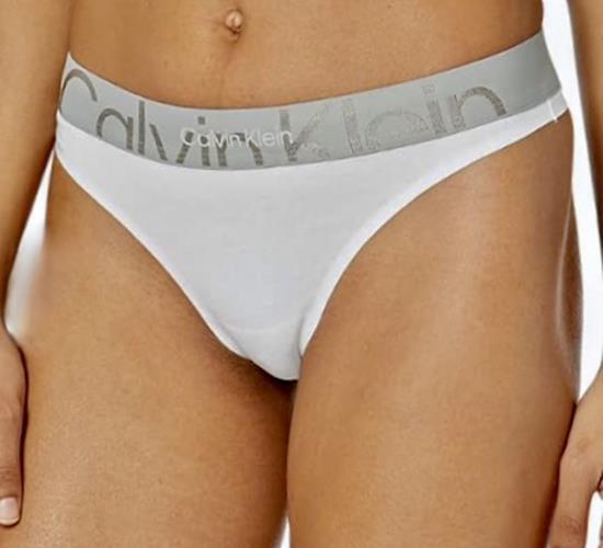 CALVIN KLEIN Embossed Icon White Grey Thong Panty NEW Womens Sz M 6 QF6992
