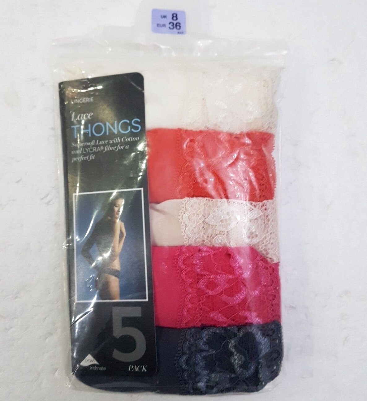Ex M & S Ladies 5 Pack Cotton Modal Lycra Lace Thongs Briefs Knickers Underwear