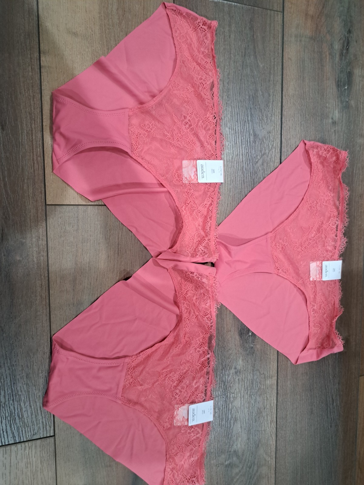 Auden Women’s Lace Waistband Bikini/Hipster Panties Pink/Coral Lot of 3 L