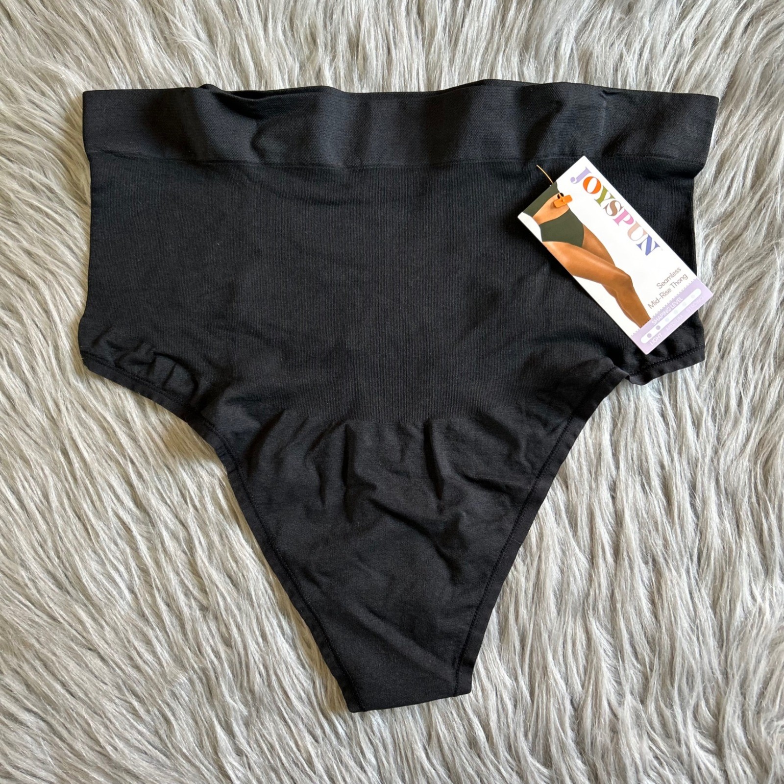 Joyspun Seamless Mid-Rise Thong Womens Size XXXL (22) Black Shapewear Shaping