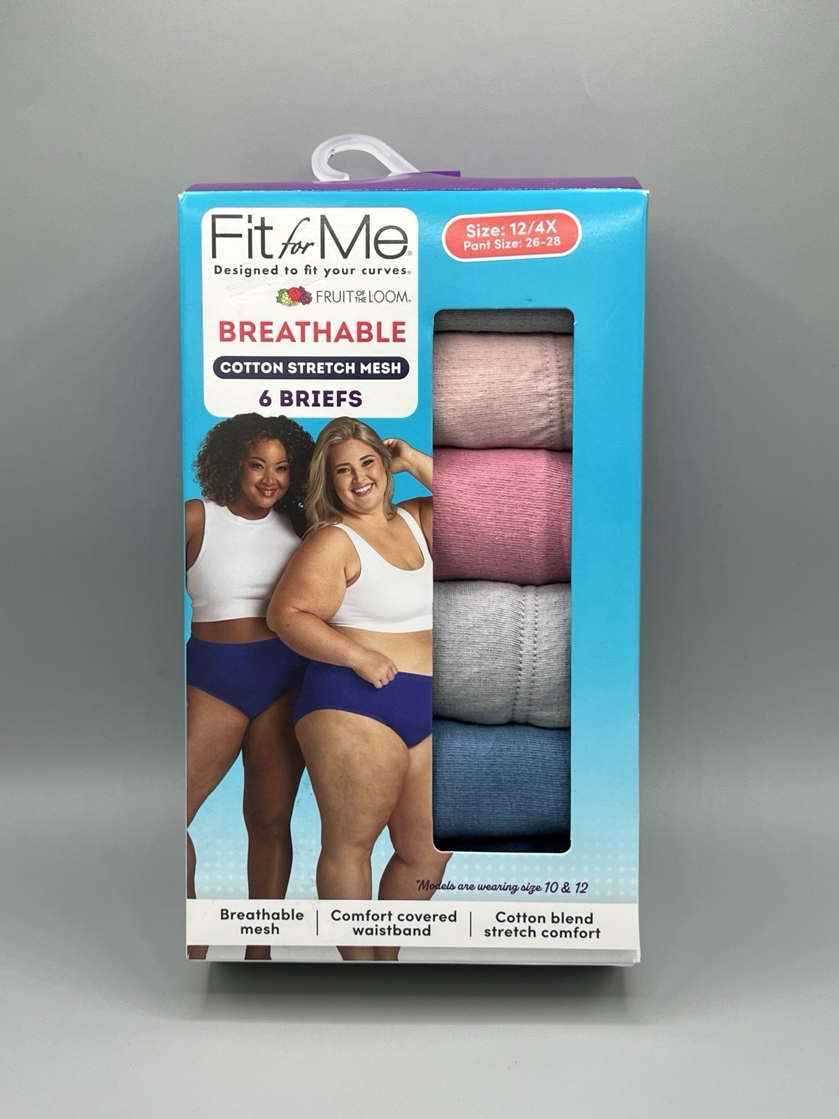 6-Pack FIT FOR ME Women’s Plus Size 12/4X Cotton Stretch Mesh Briefs Breathable