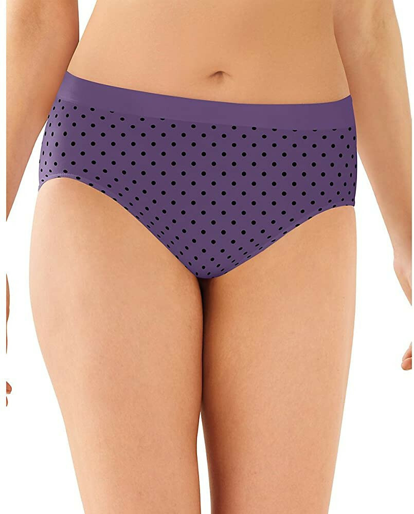 Bali Women Smooth U Hi-Cut Brief Size L/7 Vista Black Dot Purple Soft 2-Pack