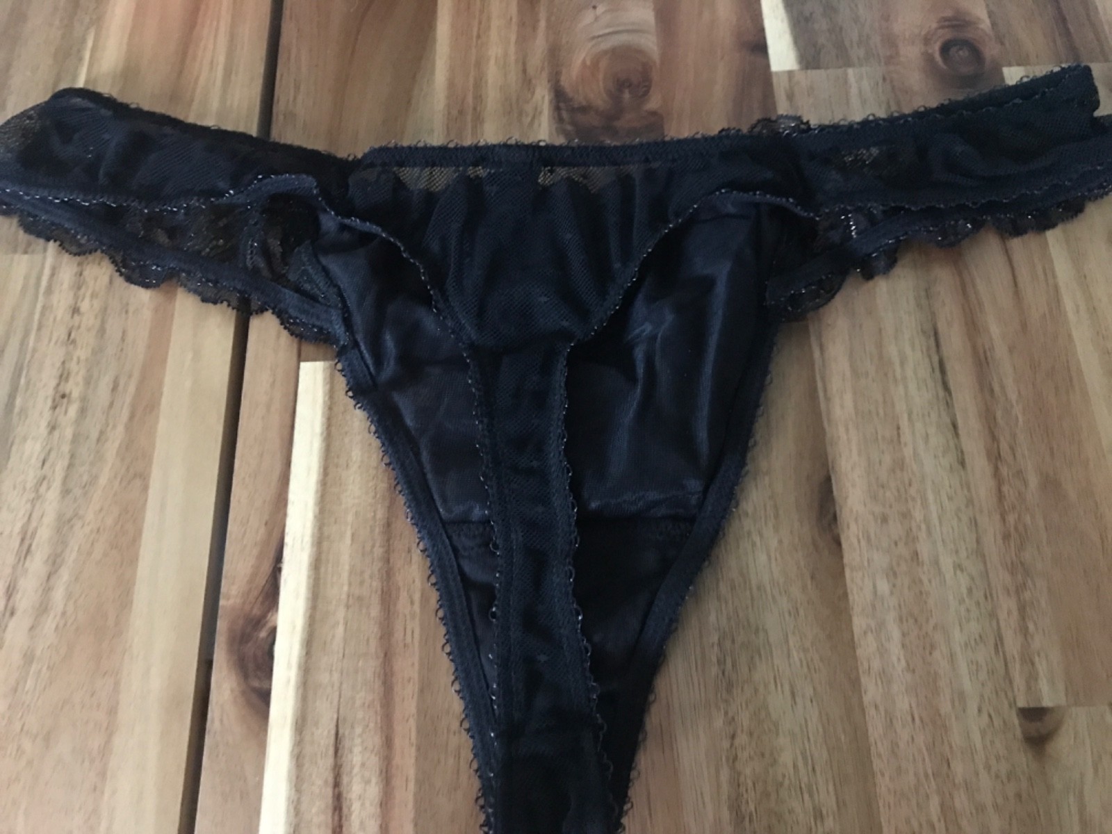 Figleaves black gold semi sheer THONG uk 8 sheer back new