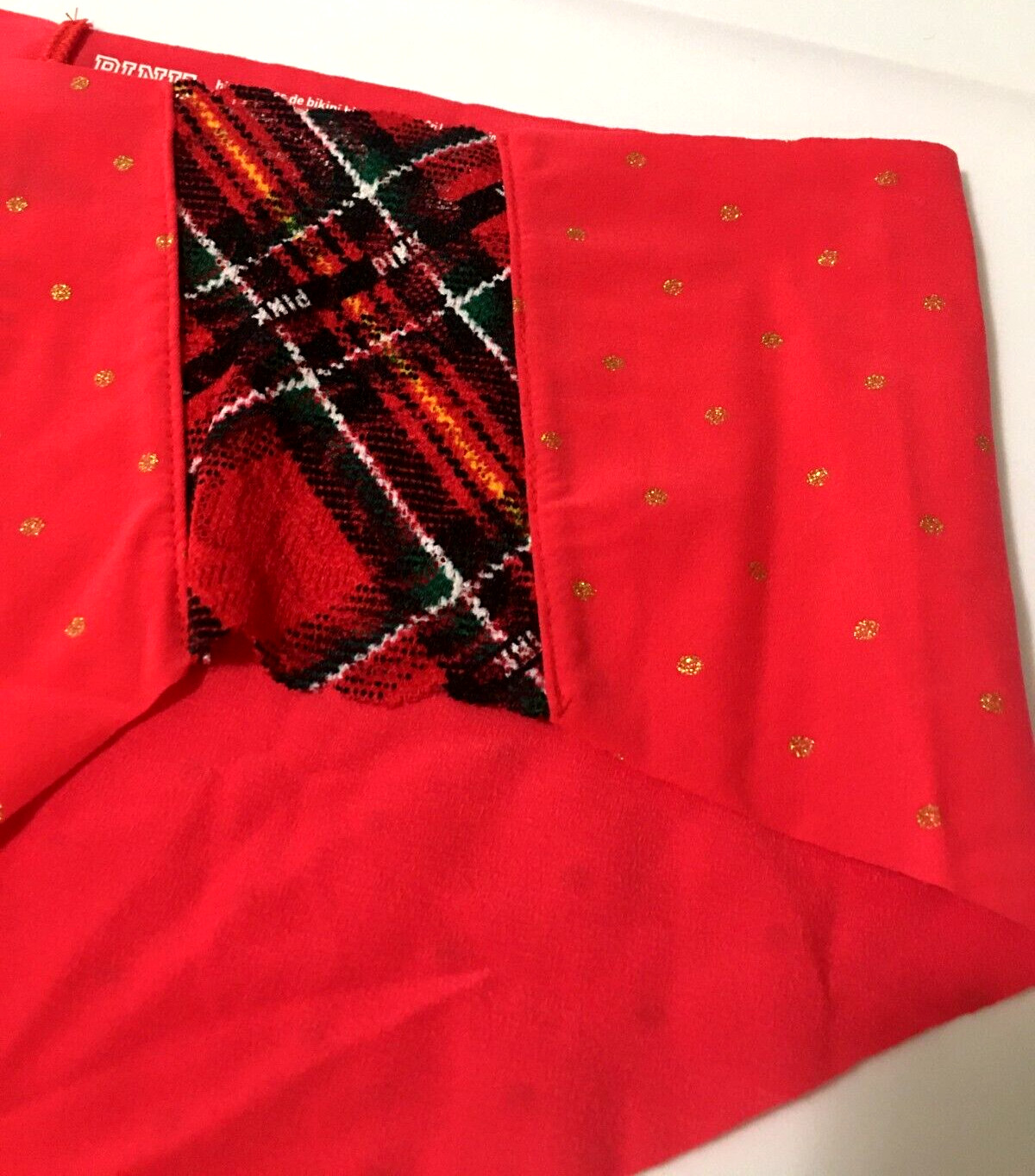 Victorias Secret Hipster Panties Size L Red Gold Dots Logo Plaid Lace Insets NWT