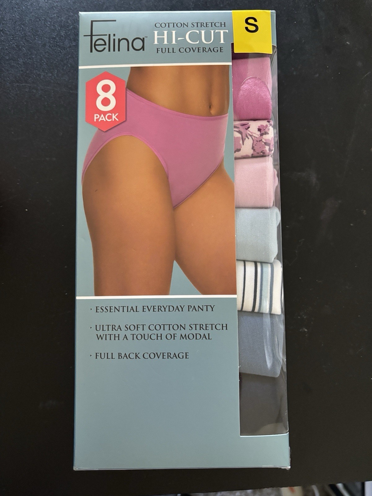 Womens Felina Hi-Cut Full Coverage Cotton Stretch Panties Panty 8 Pair Small S