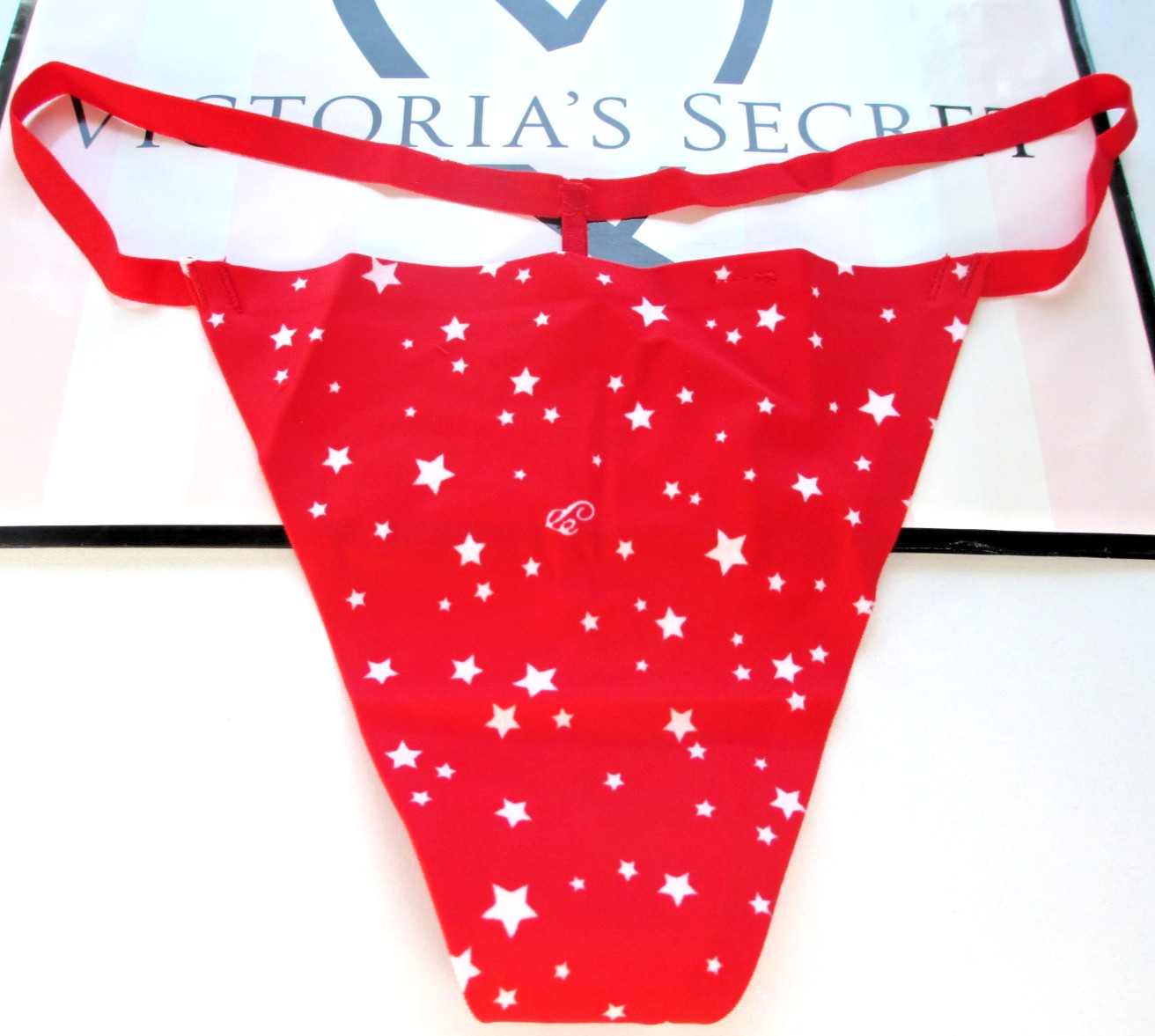 VICTORIA’S SECRET PINK No Show V-String Thong Panty S M L XL Red NWT White Stars