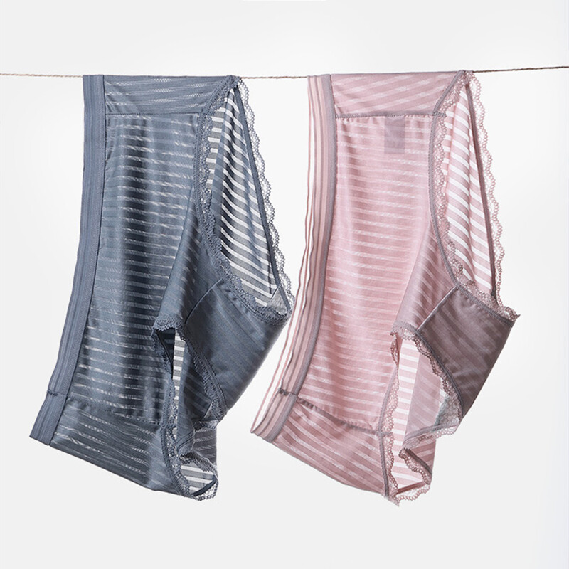 2Pcs Sheer Panties Striped Underwear See Through Knickers Briefs Lingerie Shorts