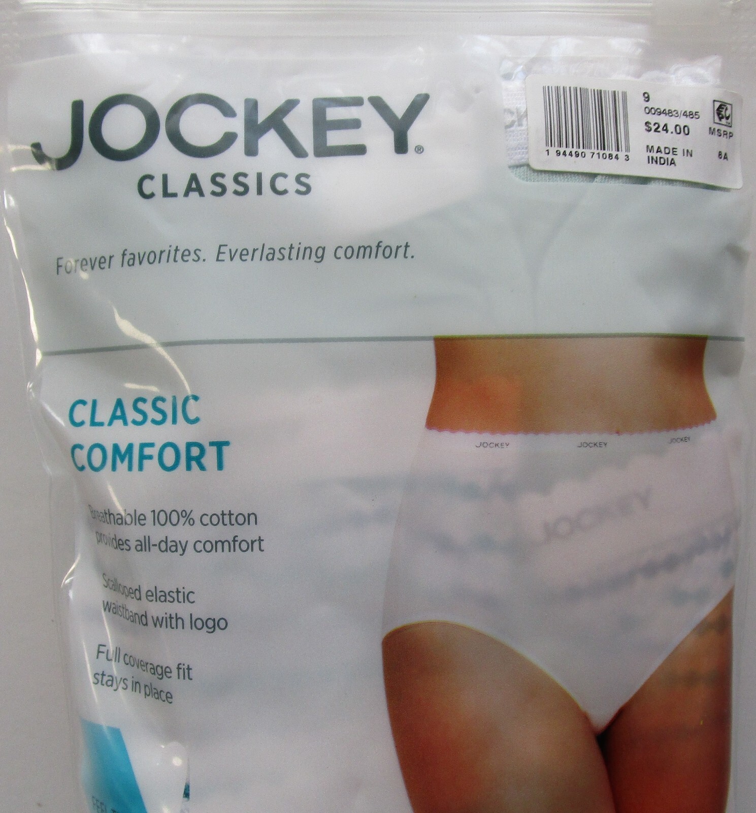 Jockey Classic Comfort 100% Cotton Style 9483 Brief Pantie 3 Pack Size 9 XXL NWT