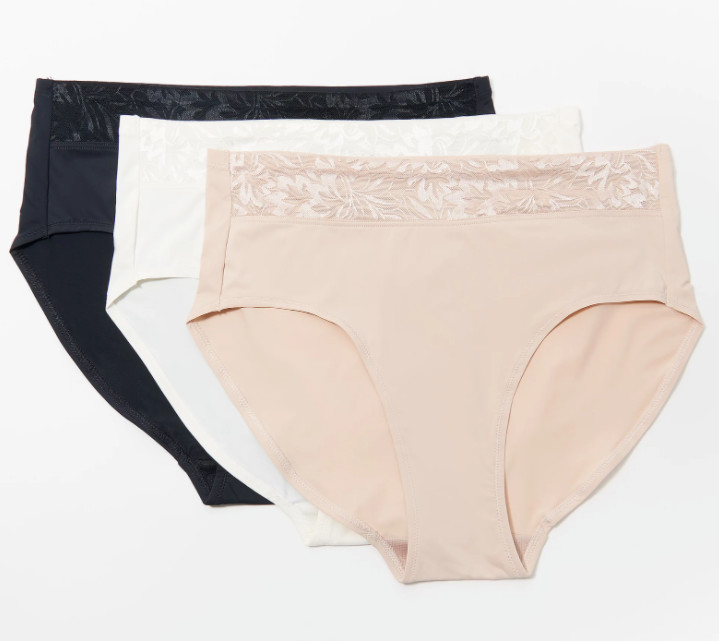 Breezies – Jacquard Shine Hi-Cut Brief Set of 3 – Basic Tan White & Black