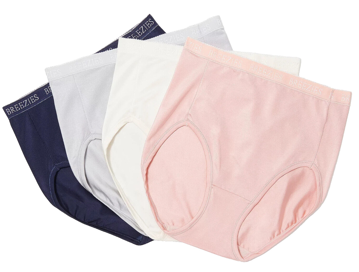 Breezies~Set of 4~Nylon Microfiber Hi-Cut Briefs~Medium~Sterling~A287800 13237