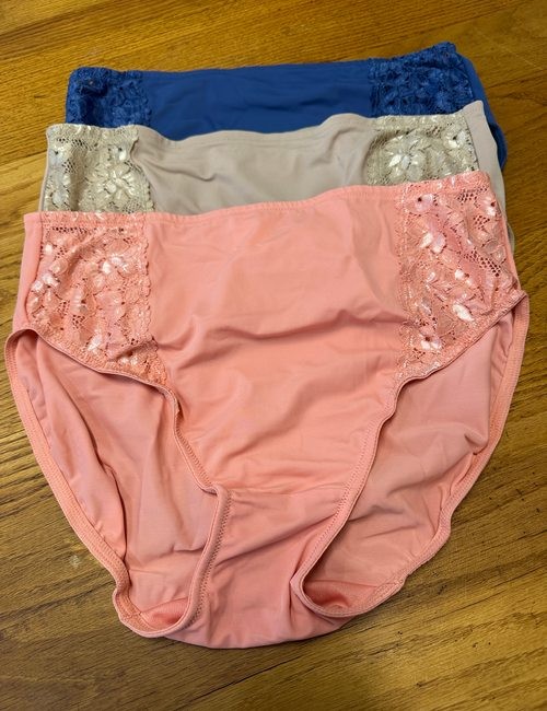 Breezies Briefs Panty Set/3 Brights Soft Support Lace Hi-Cut Nude Blue Coral New