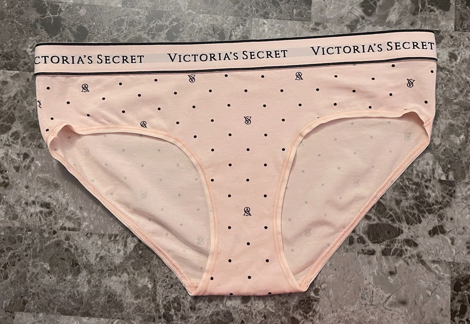 NWT VICTORIA’S SECRET L PINK POLKA DOT THICK LOGO WAISTBAND HIPHUGGER PANTIES