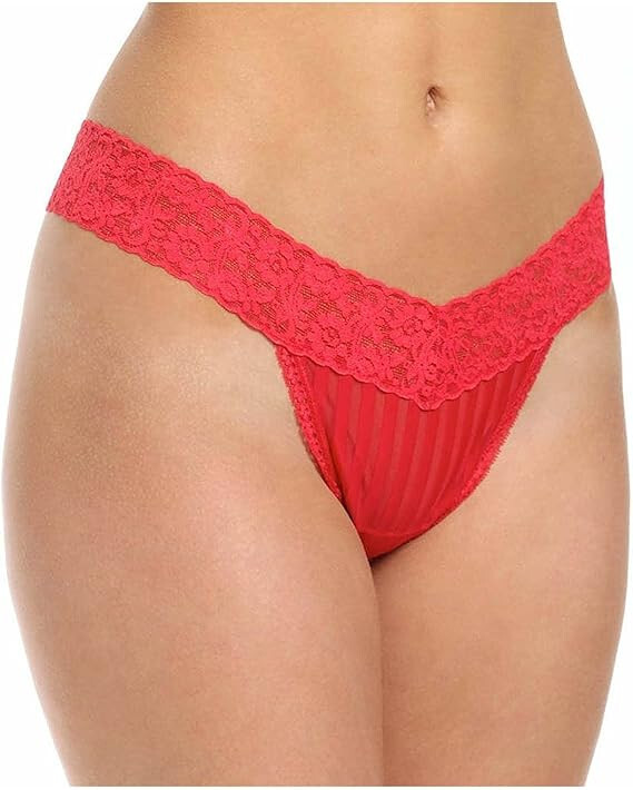 Maidenform Womens Lace Striped Thong Panty-Color:Red-Size: One Size