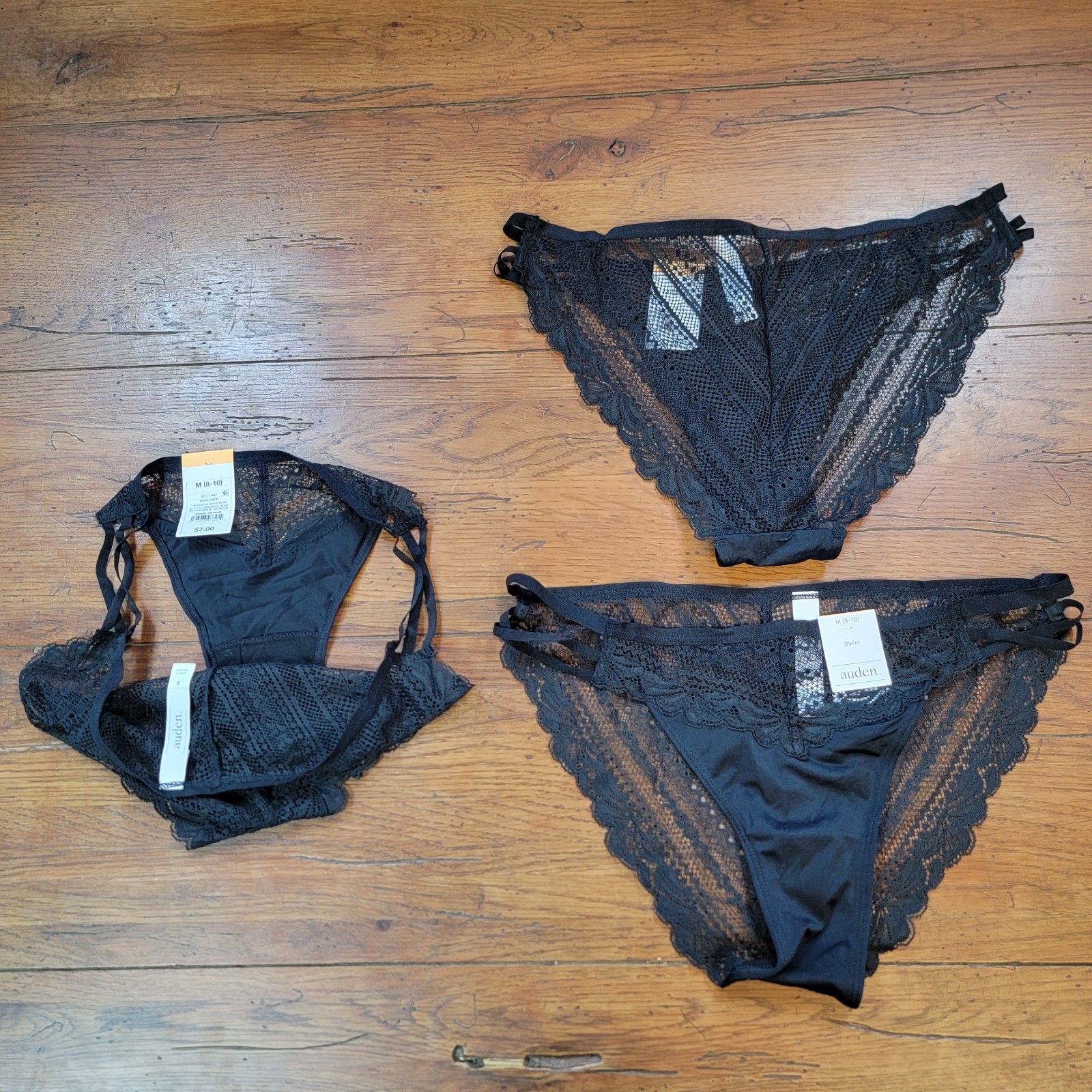 (3) Auden Womens Medium (8-10) Lacey Nylon Bikini Underwear Target M Black