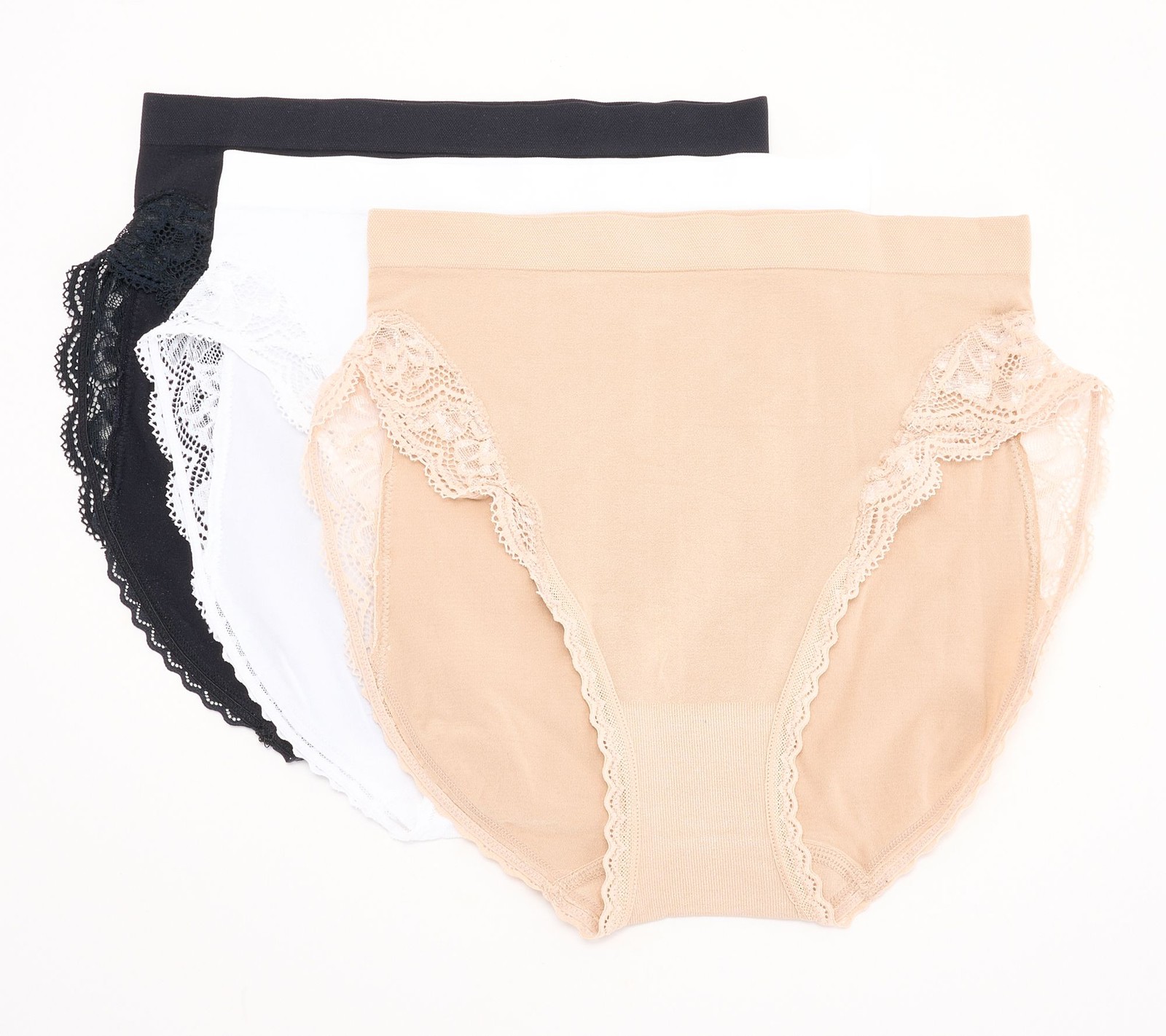 Breezies Natural Curves Lace Hi-Cut Panties Set of 2- NO BLACK Basic Pack M New
