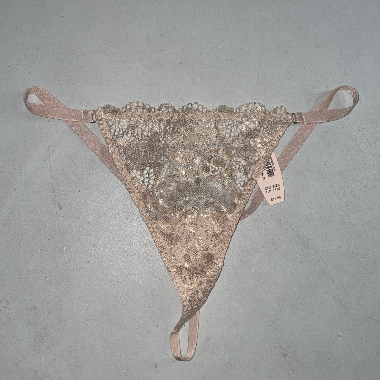 Victoria’s Secret Pink Gold Shine Lace V-String Thong Panties – One Size NEW NWT