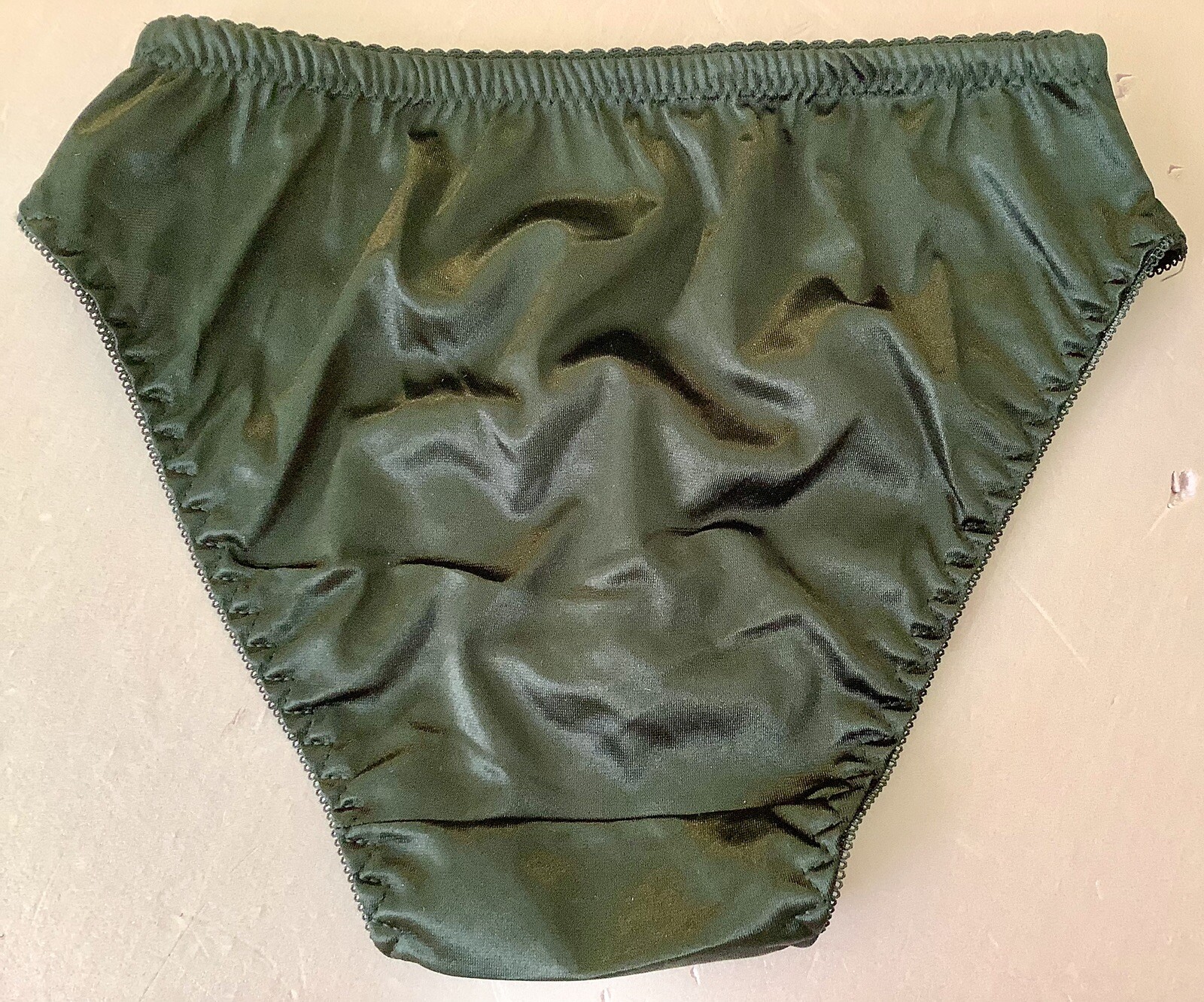 Women Panties Bikinis ANN DIANE Size L. Black Shiny Satin Soft W/decoration