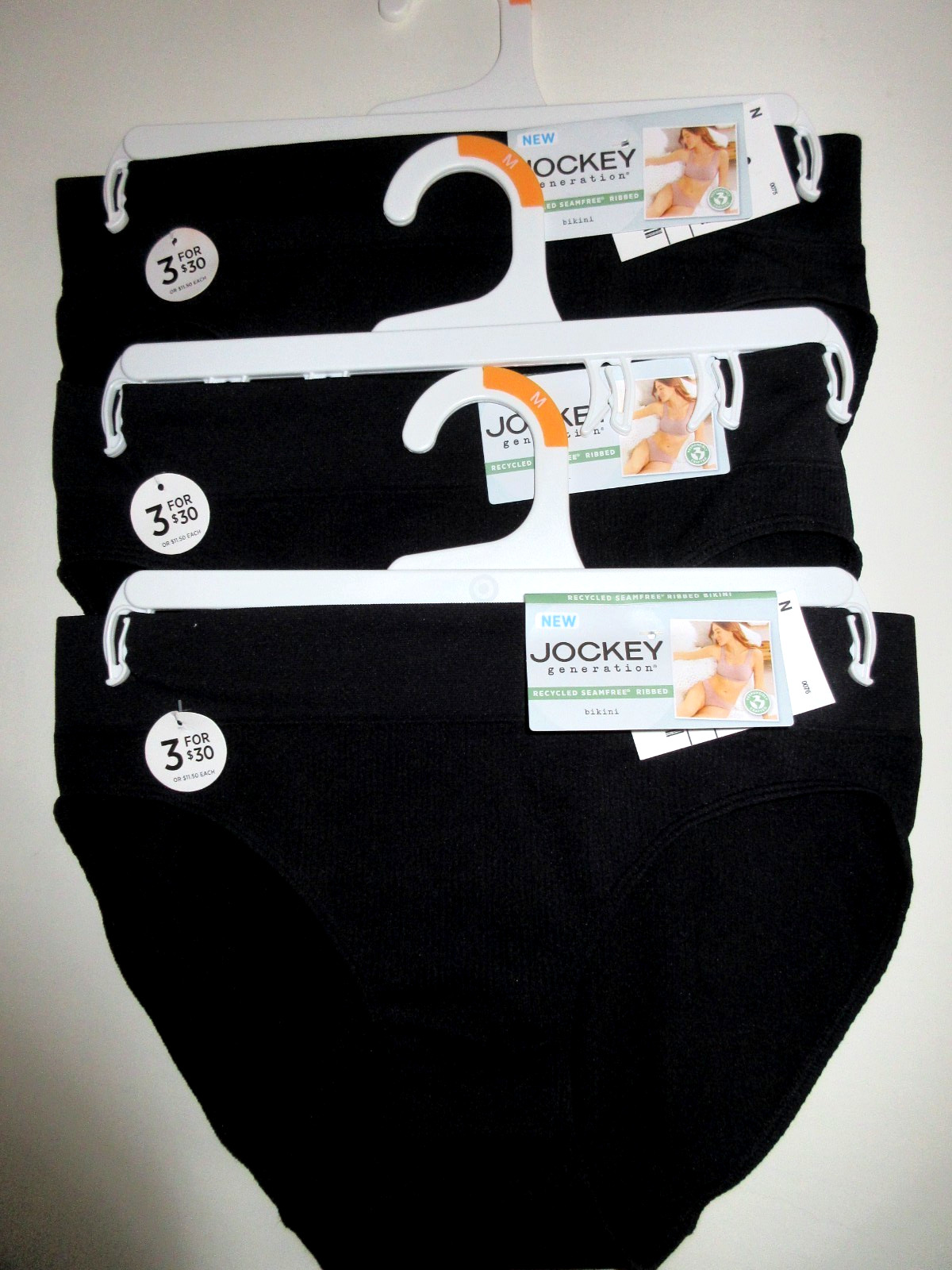Jockey BIKINI 3-Pair underwear panties seamfree ribbed nylon 5776 Black ~ M
