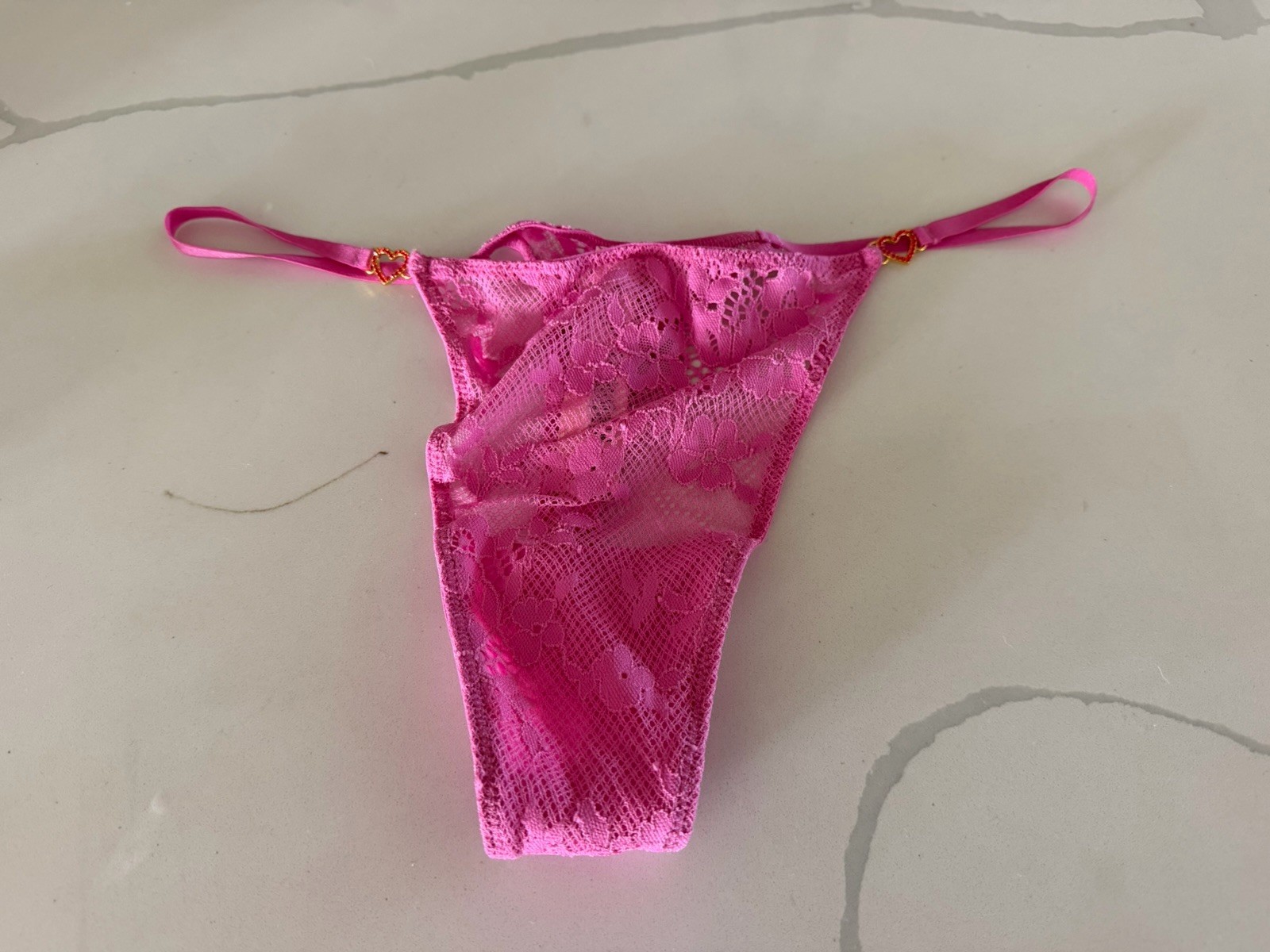 Victoria’s Secret DREAM ANGELS Rhinestone Heart Thong Panty Pink Lace XL NWT