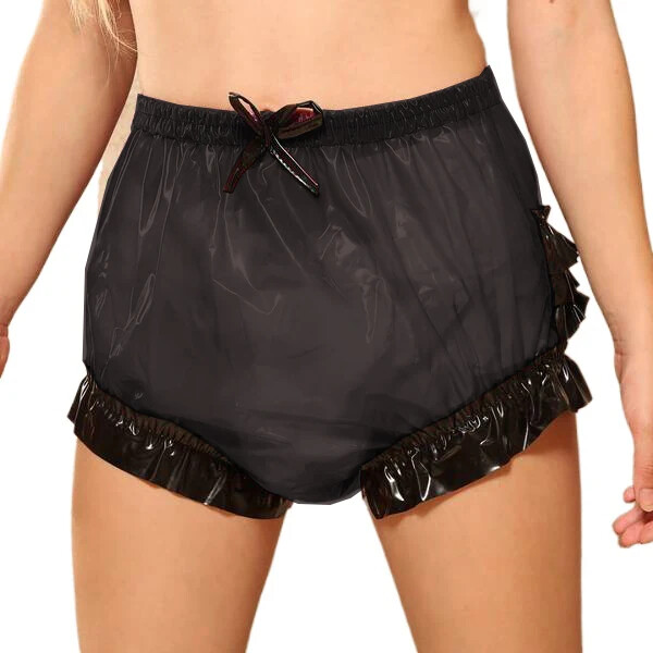 Clear Plastic PVC See Through Shorts Patchwork Ruffle High Waist Short Pants