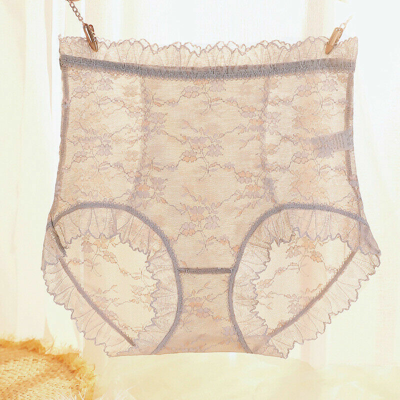 New Womens Sexy Lace High Waist Sheer Panties Lingerie Floral Ruffles Underwear