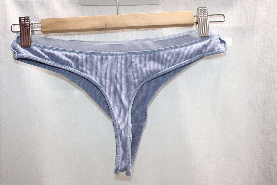 Blue Viscose Elastane Ribbed Soft Tummy Control Seamless Sport Thong Panties S