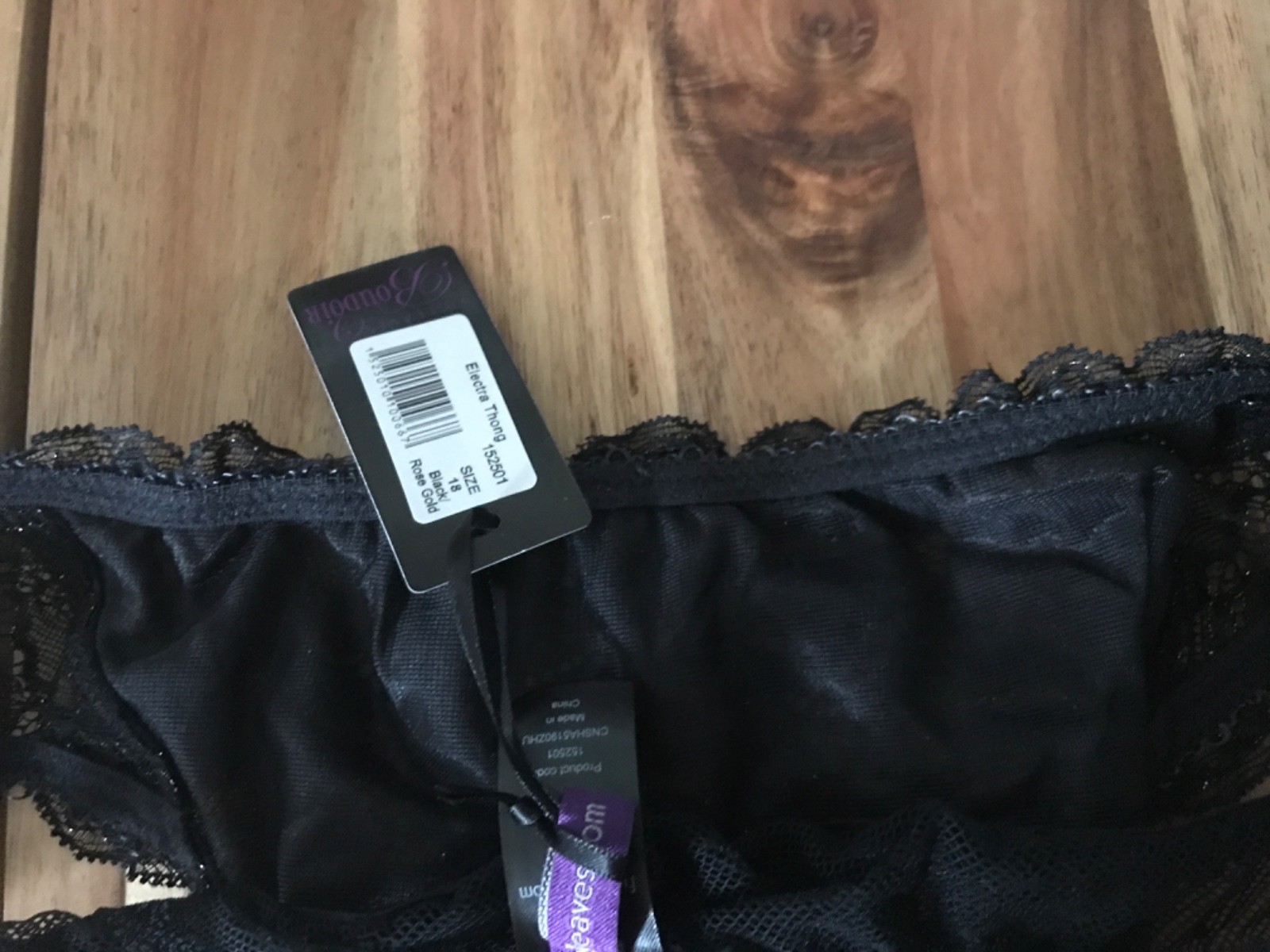 Figleaves black gold semi sheer THONG uk 8 sheer back new