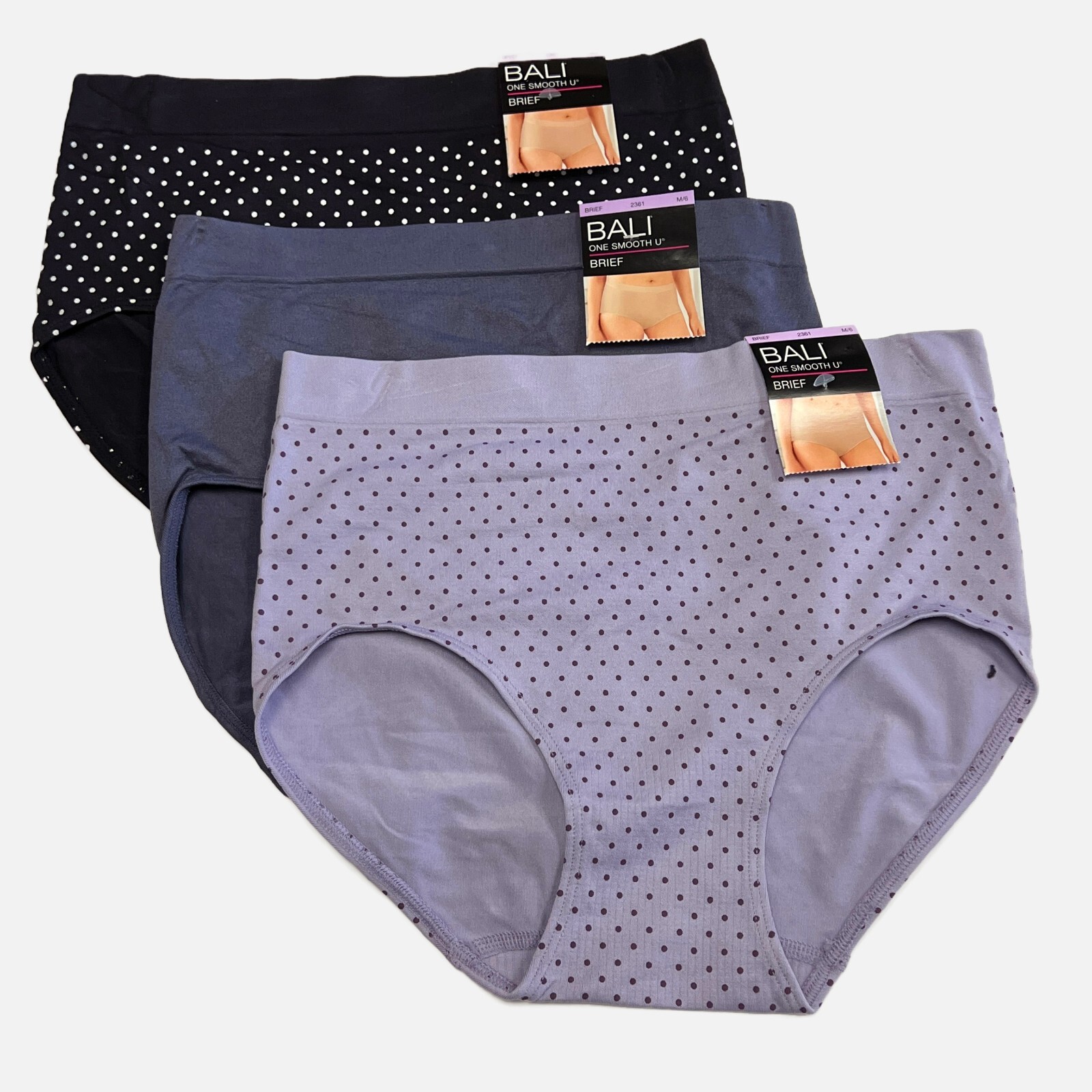 Bali One Smooth U Brief Panty M Size 6 MEDIUM NWT 2361 Underwear 3 PACK Panties
