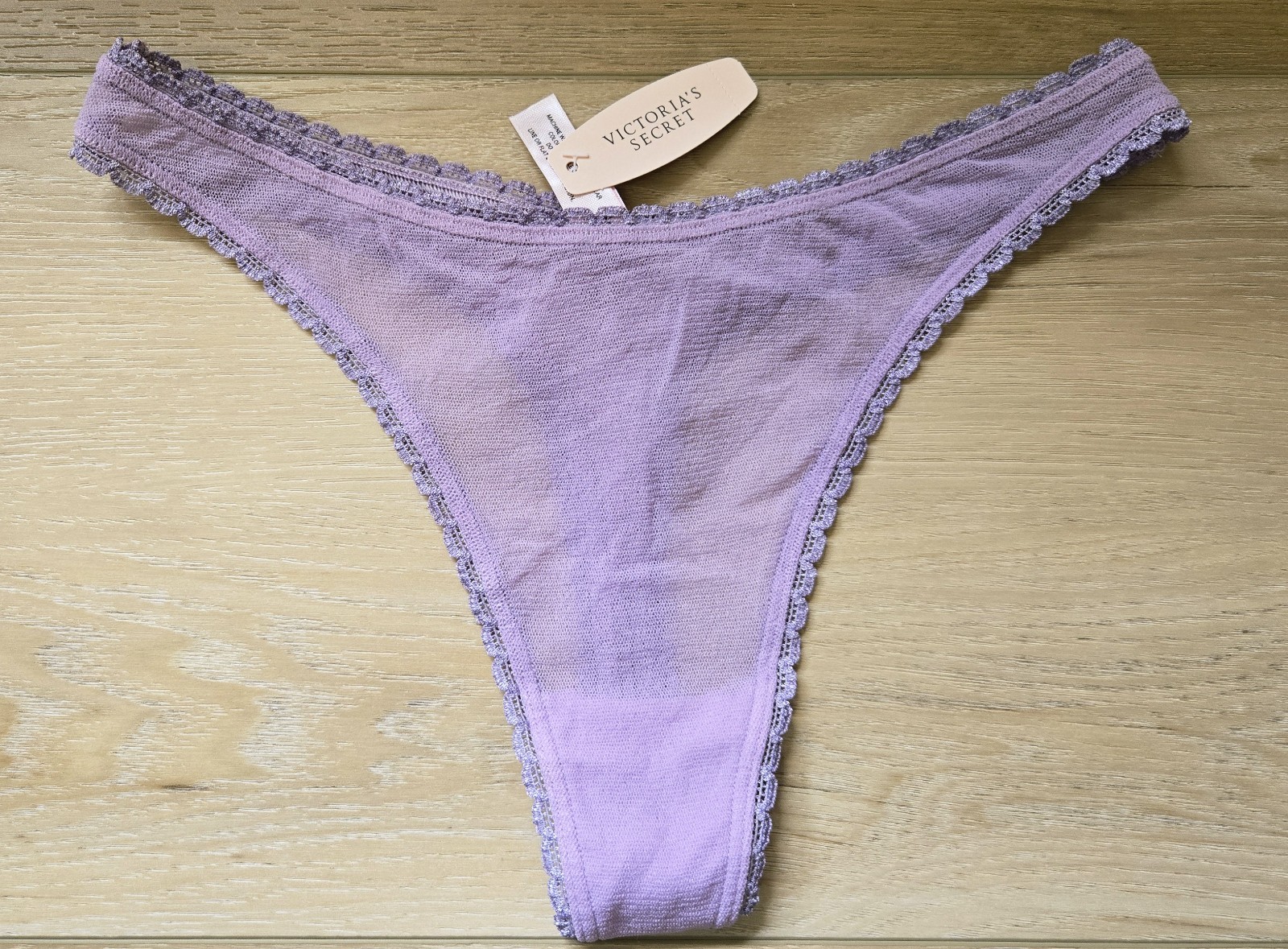 NWT Vintage Y2K Victoria’s Secret Lavender Sheer Nylon Mesh Thong String Panty S