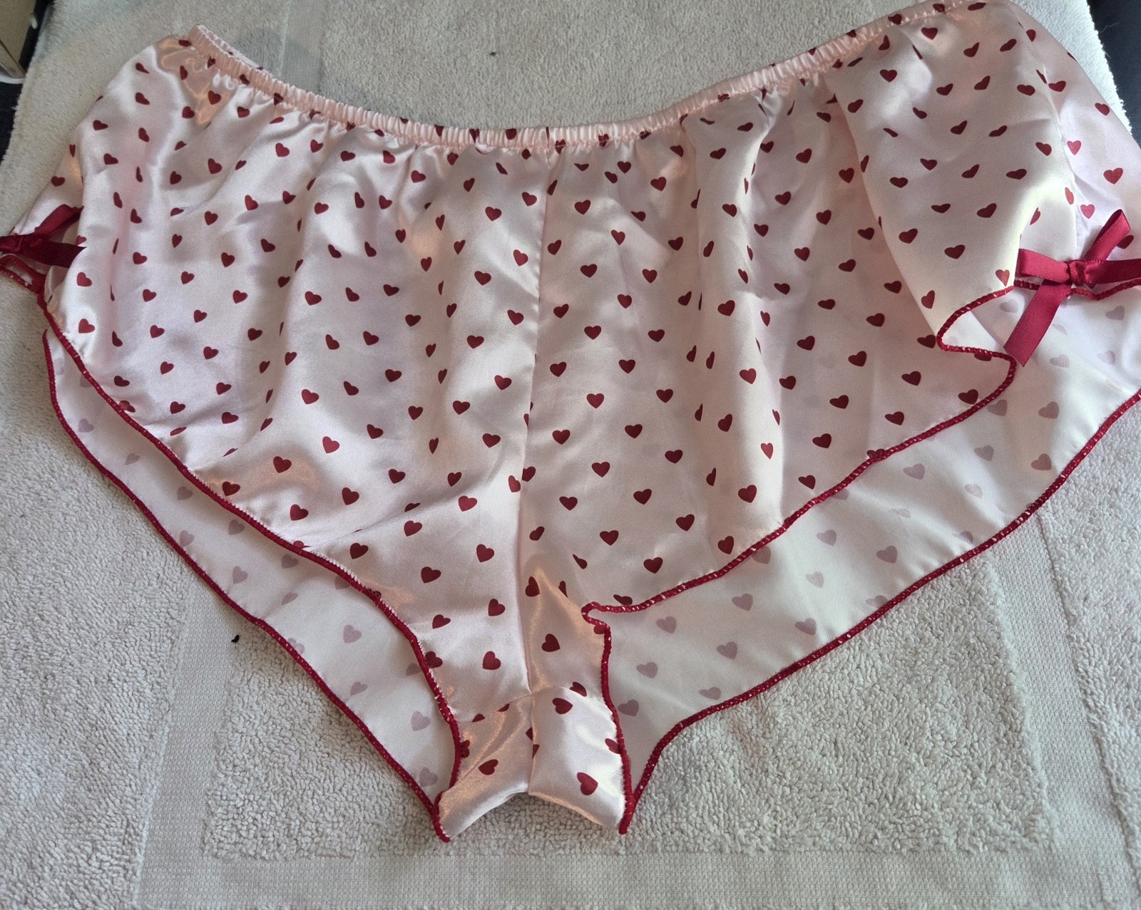 NEW Vintage Silky Soft Heart Pink Red Boyshort Plus Size Panty 2XL 9