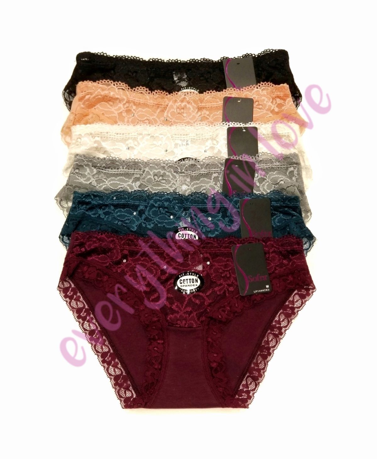 Women Rhinestones Lace Front Comfortable Cotton Sexy Bikini No show panties