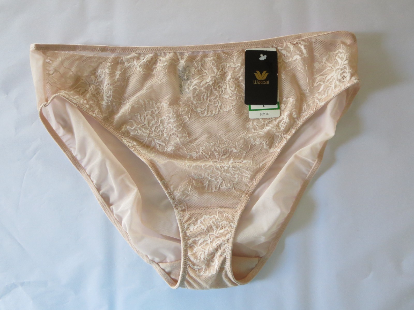 WACOAL FULL BLOOM HI-CUT BRIEF PANTY #841409, LARGE, BEIGE/ROSE DUST, NWT $32