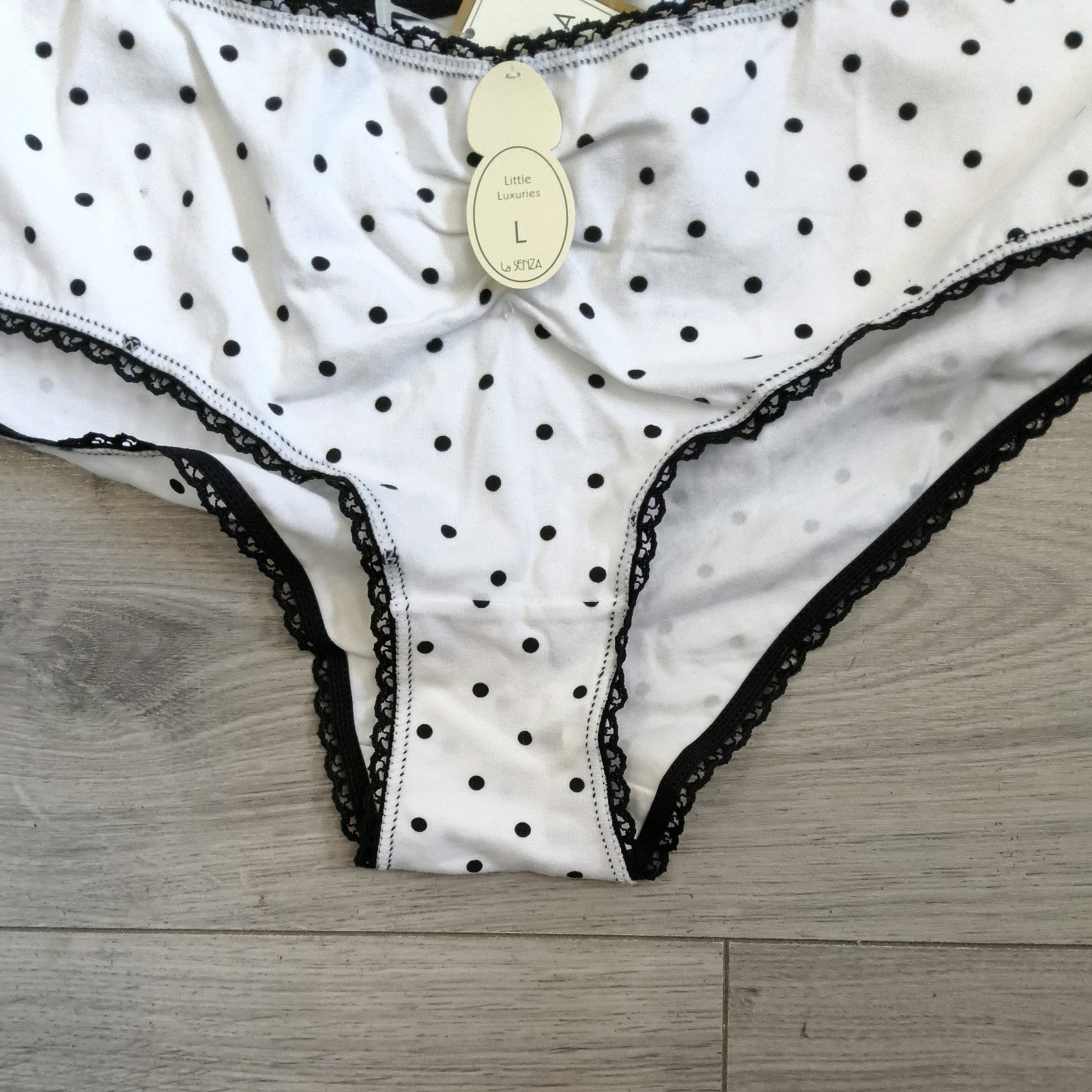BNWT Vintage La Senza Black & White Dalmation Spot Shorts Style Panties Sz Large