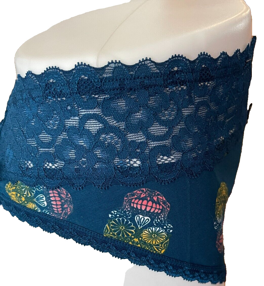 Torrid Plus 4 Teal Blue Calaveras Skull Print Wide Lace Waistband Thong Panties