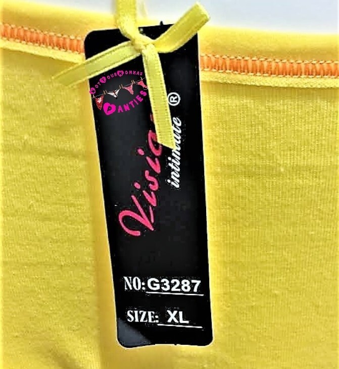VISION INTIMATE solid yellow w/orange stitching hi-cut briefs w/rhinestones [XL]