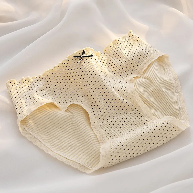 1pc Women Cotton Underwear Mid Waist Seamless Briefs Lace Panties Flower Print
