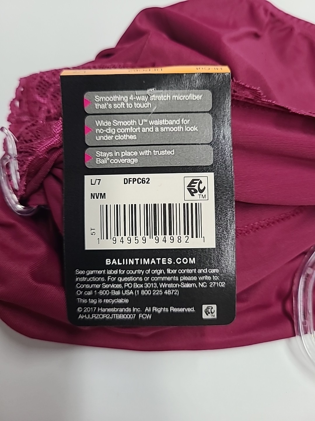 BALI Hi-Cut Underwear Panties 5-Pair Smoothing DFPC62 Maroon RED L/7 Large NWT