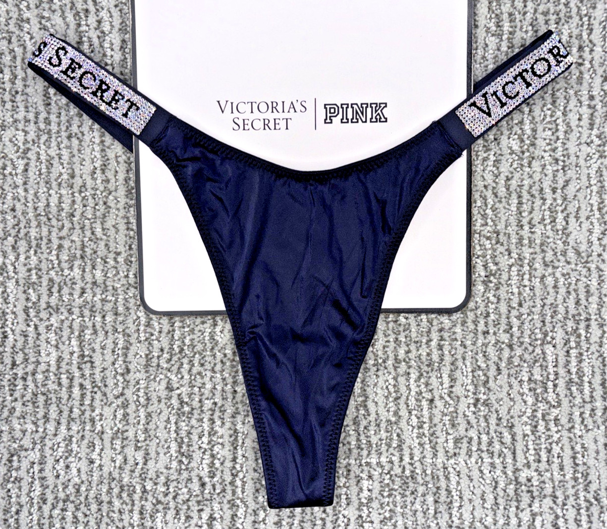 Victoria’s Secret Very Sexy NWT Medium Blue Spellout Shine Strap Thong Panty