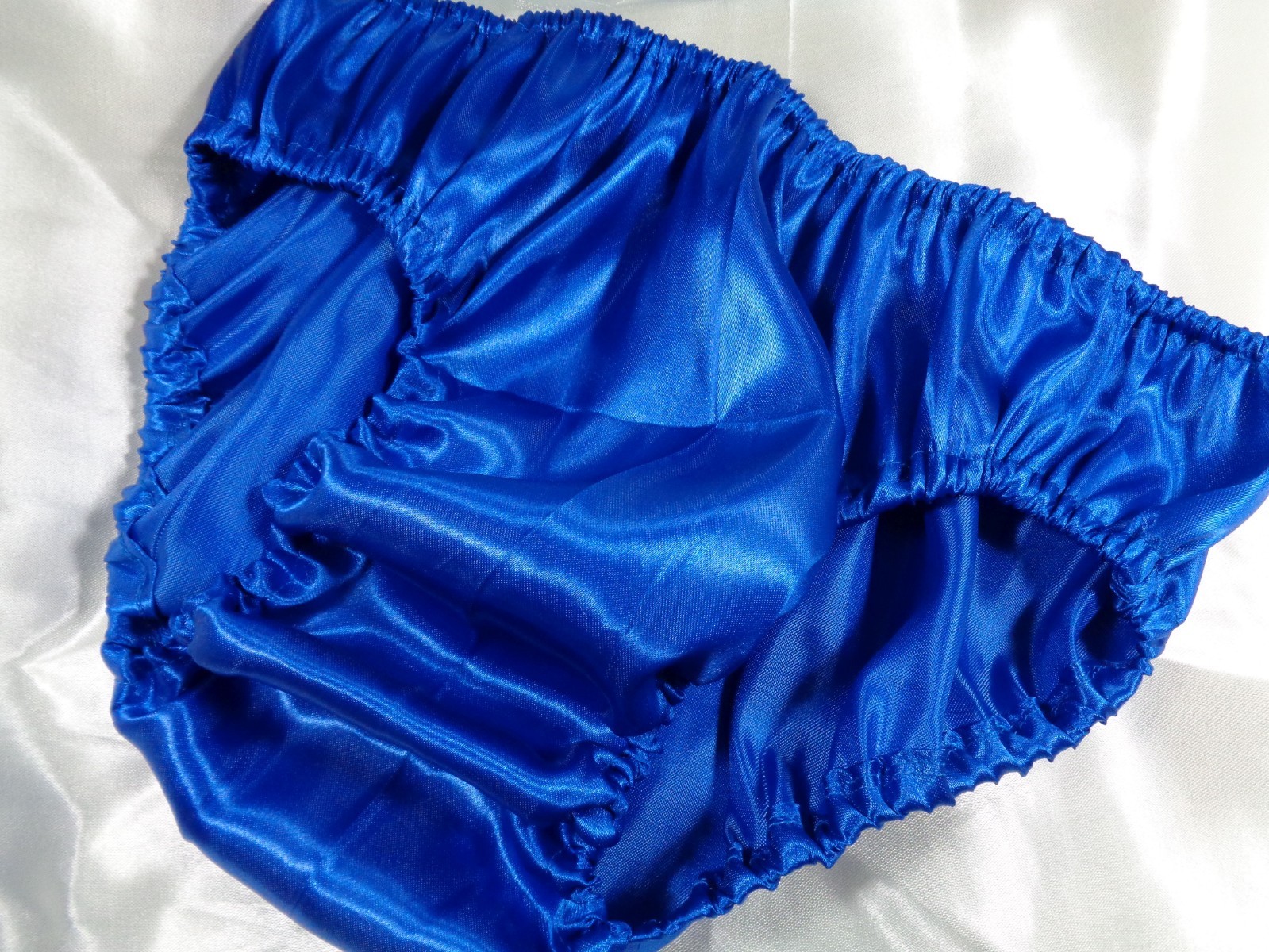 adult sissy royal blue frilly men **satiny bikini panties bloomer dress-up 34-47