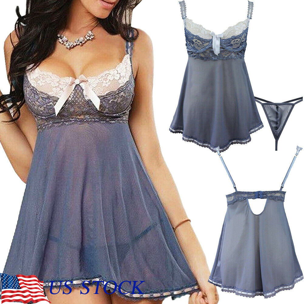 Sexy-Lingerie-Women’s-Lace-Dress-Underwear-G-string-Sheer-Babydoll-Sleepwear-US