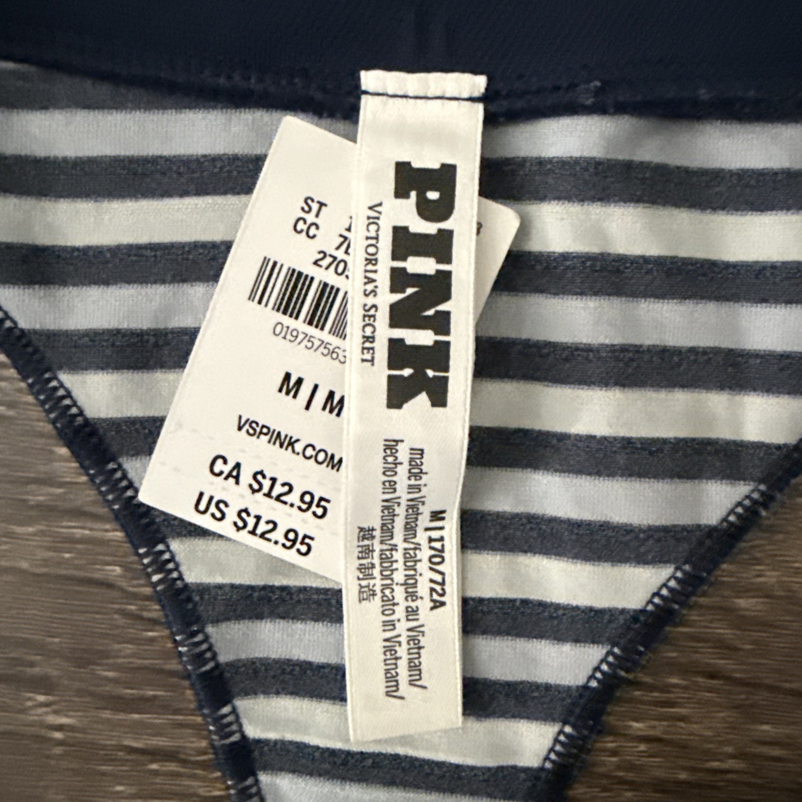 Pink By Victoria’s Secret, Medium Blue Stripe Stretch, Smooth Thong Panties