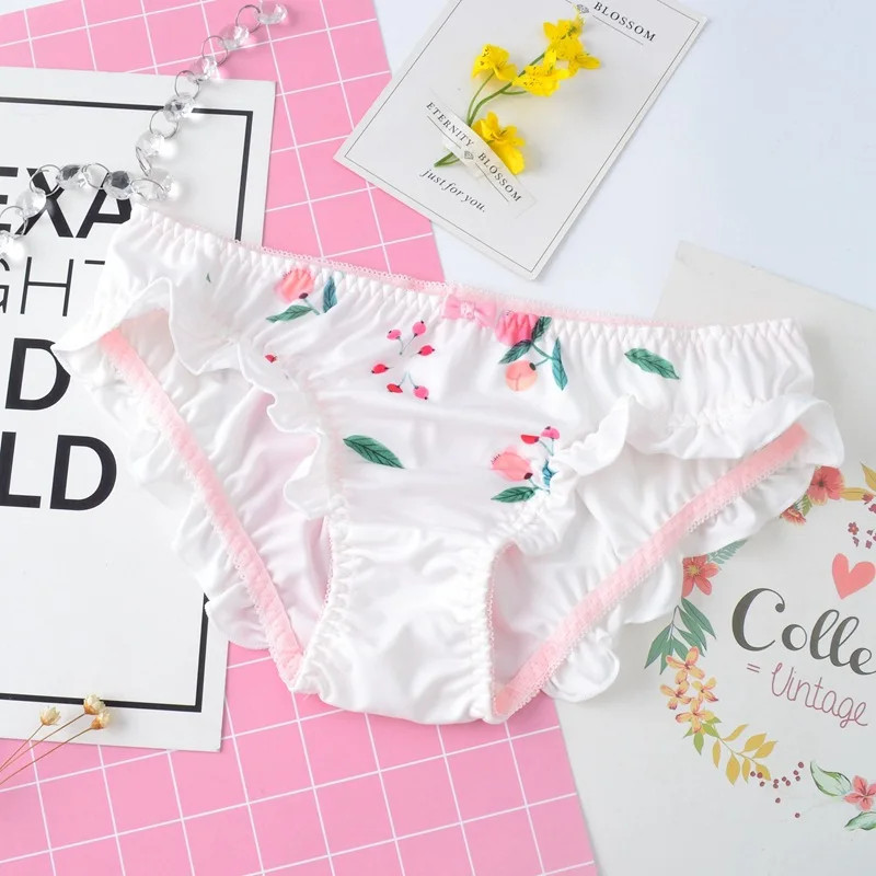 Low Waist Brief Panties Floral Ruffle Trim Stretch Soft Comfort Fit M L