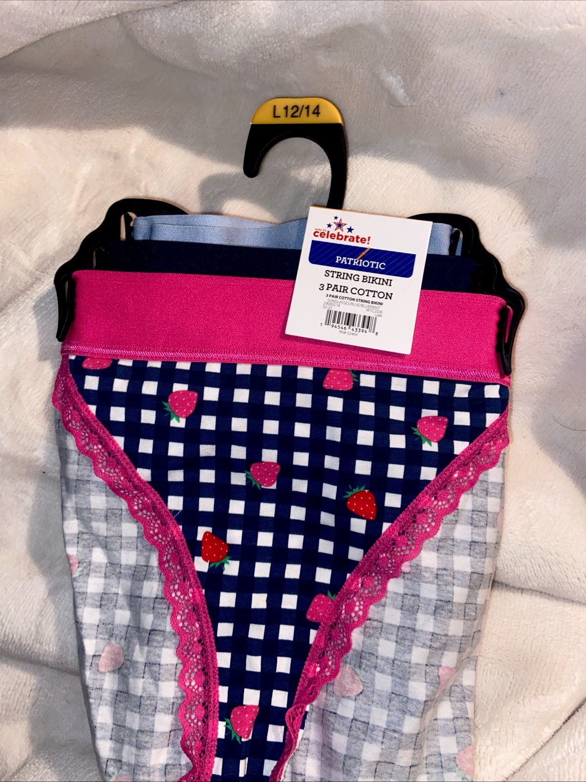 Way To Celebrate String Bikini Panties 3-Pack Size L Cotton Multicolor
