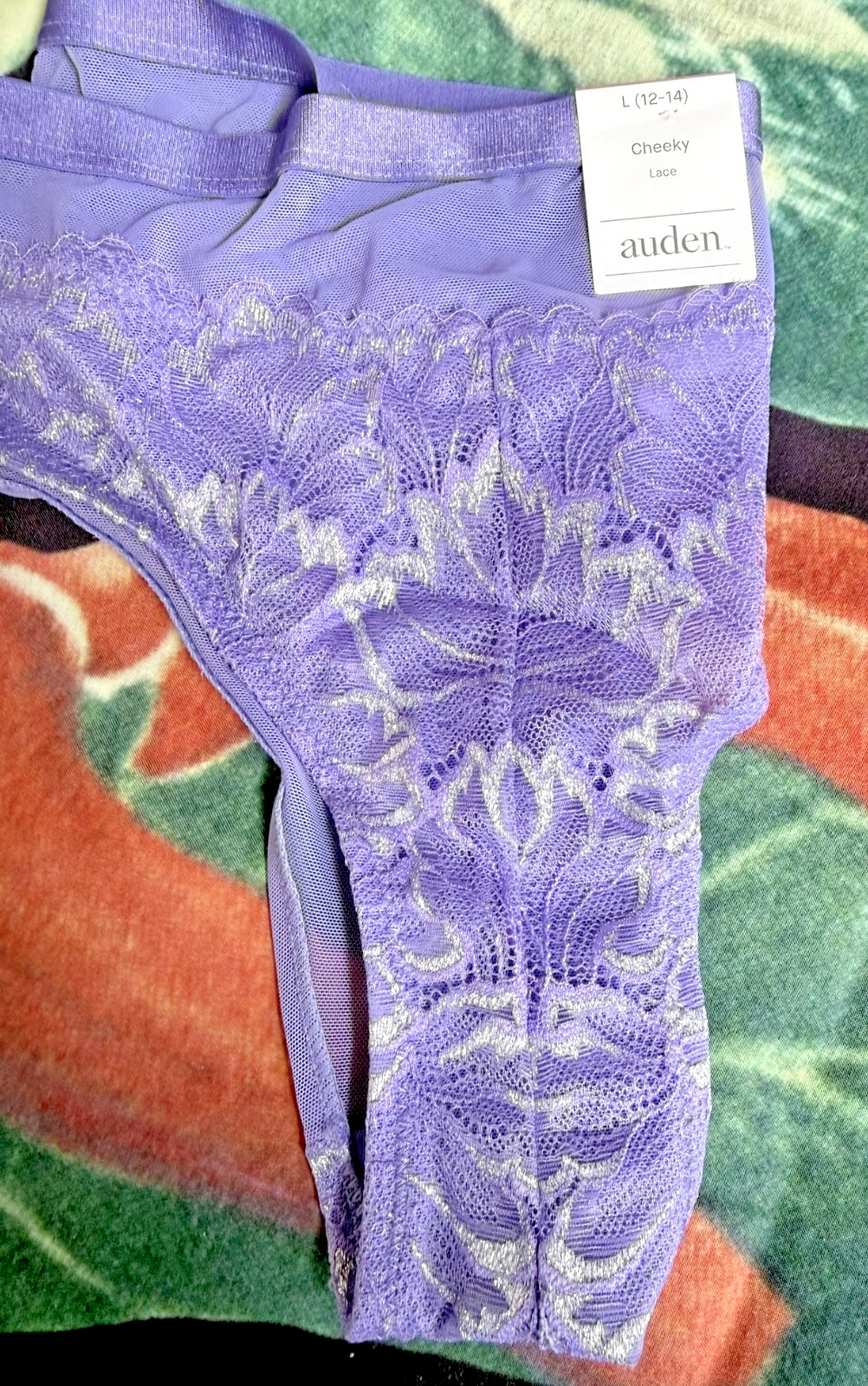 NWT Auden Women’s L 12-14 Lavender Lace Cheeky Panty with Silver Accents
